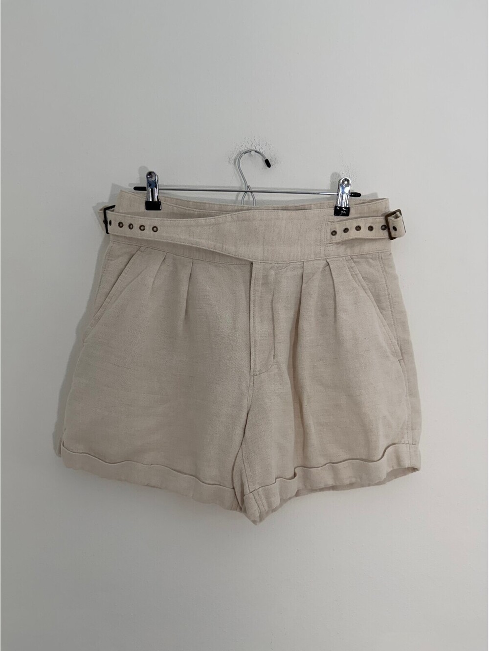 Banana Republic Women’s 8 Linen Cotton Belted Pleated Shorts Beige